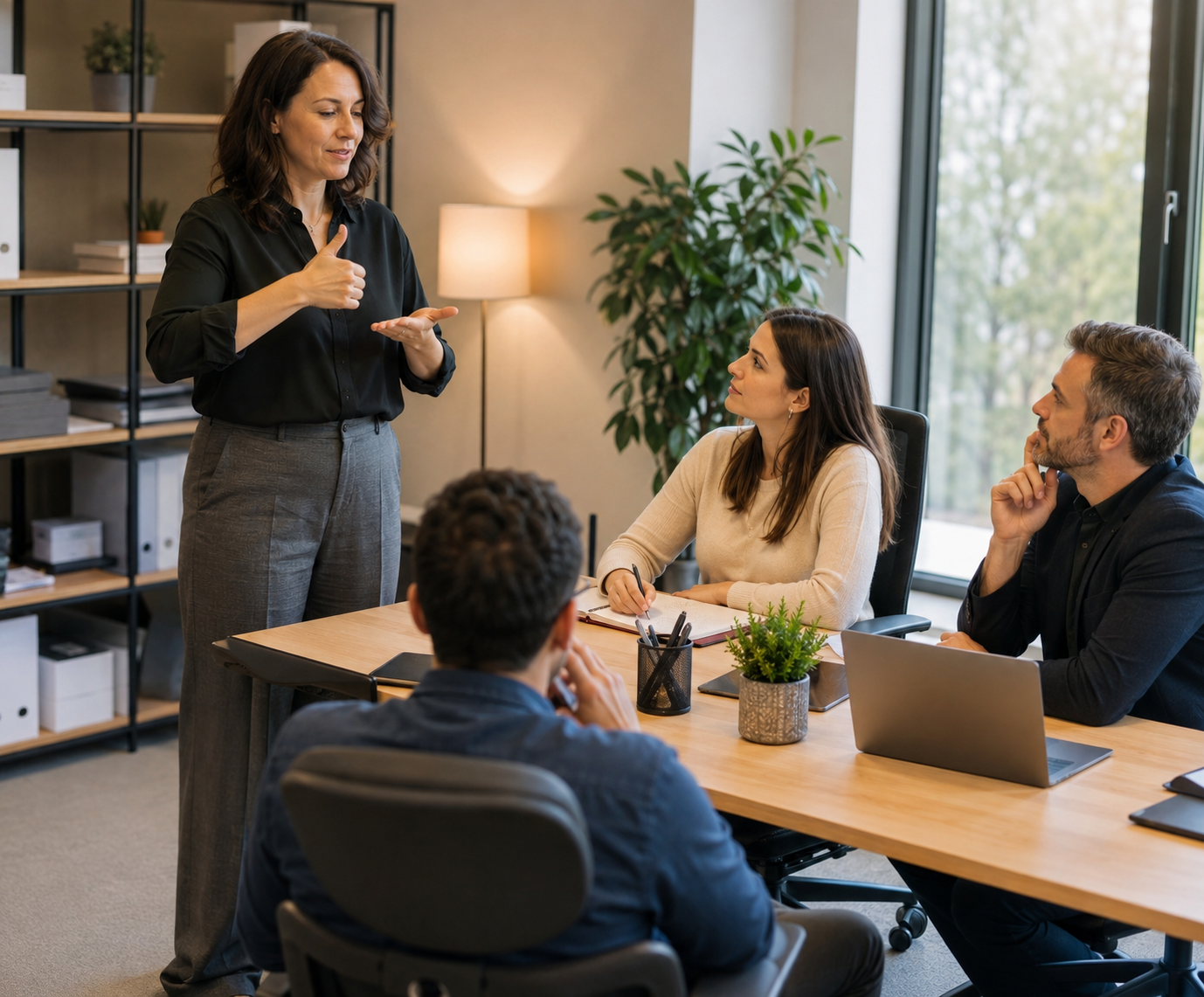 Professionnelle communiquant en langue des signes lors d’une formation