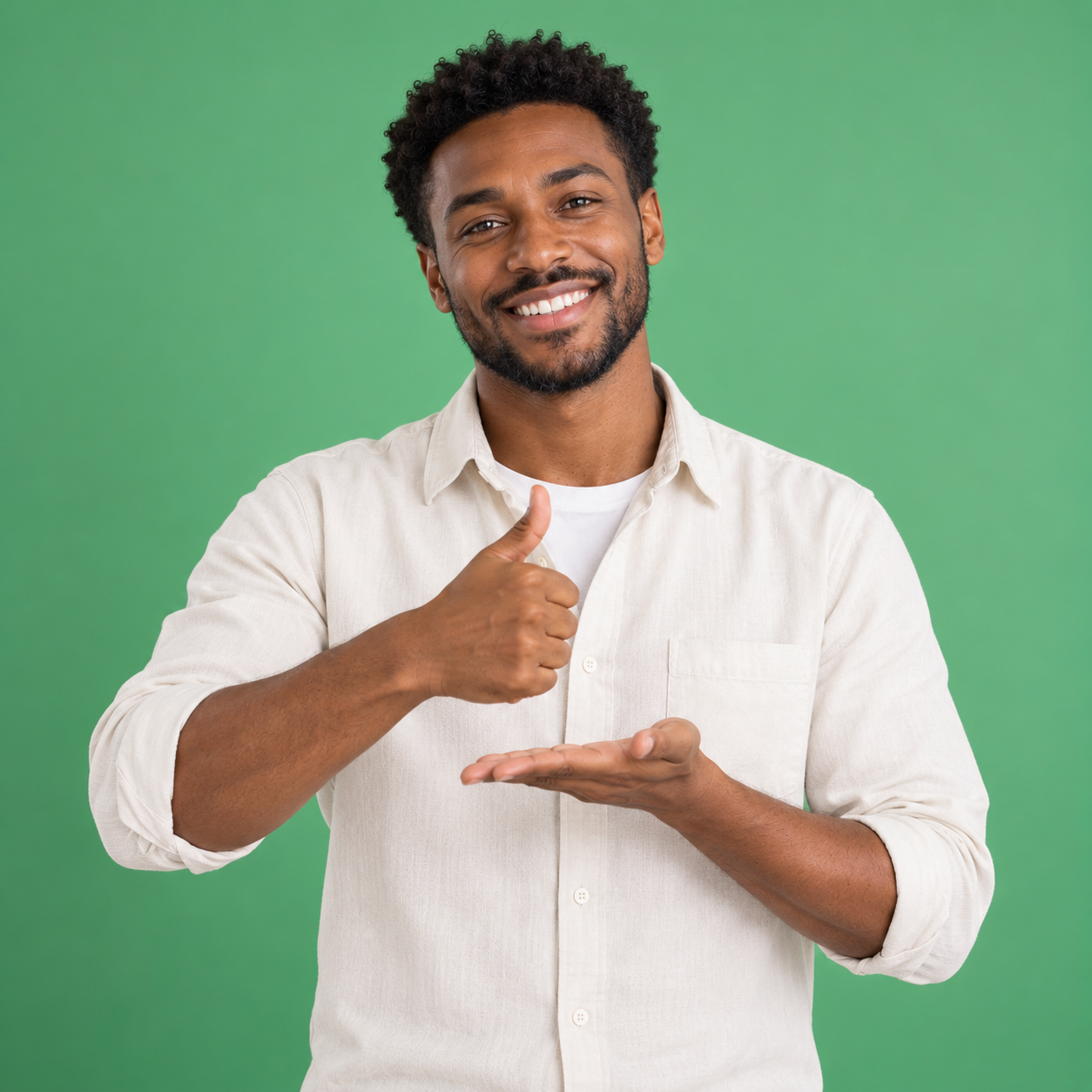 Homme souriant communiquant en langue des signes