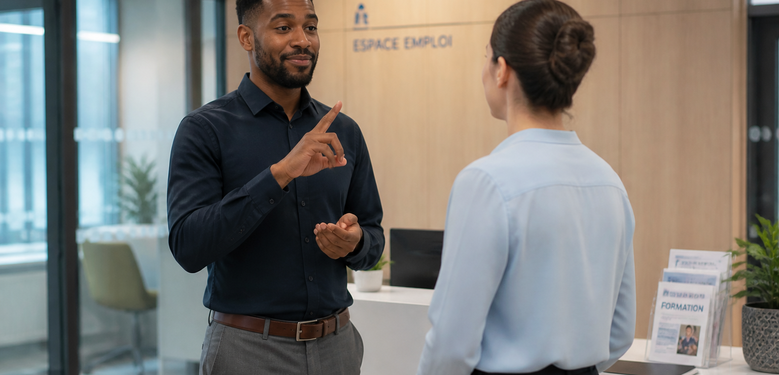 Échange en langue des signes dans un espace emploi