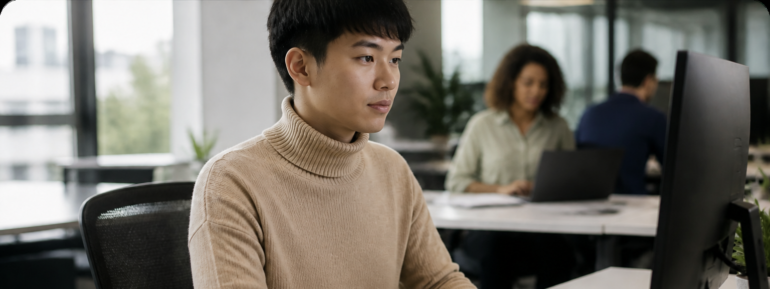 Personne travaillant sur un ordinateur dans un open space